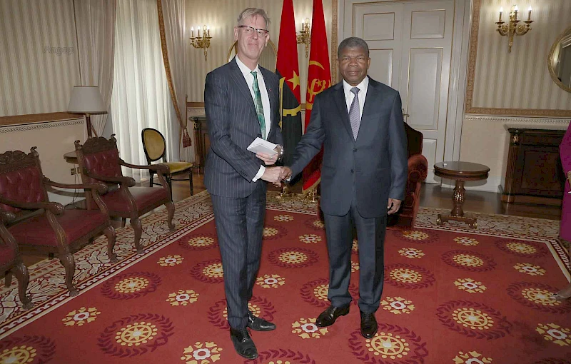 President João Lourenço (R.) meets with Belgian ambassador