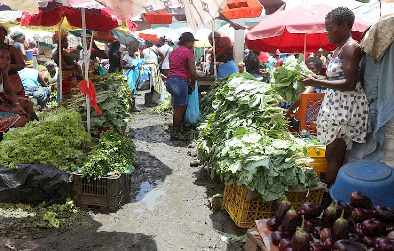 Produtos agrícolas num mercado informal