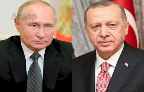 Arte: Presidentes da Rússia, Vladimir Putin (à esq.), e da Turquia, Recep Tayyip Erdogan